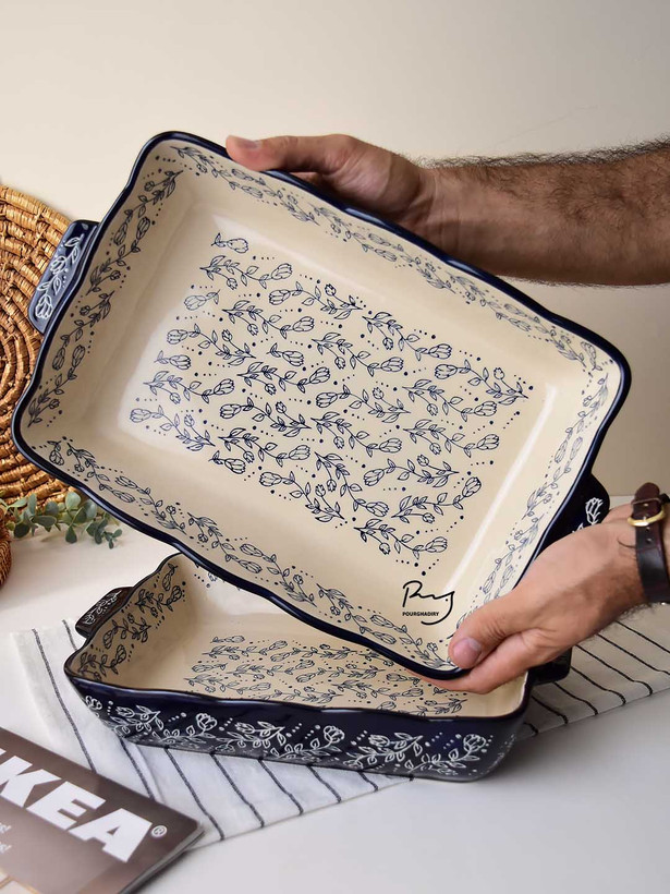 تابه سرامیکی گل سرمه ای پاشاهوم مدل مستطیل